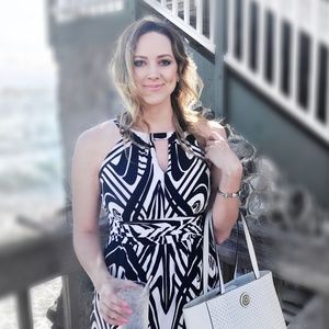 Black, White, Purple Maxi Dress